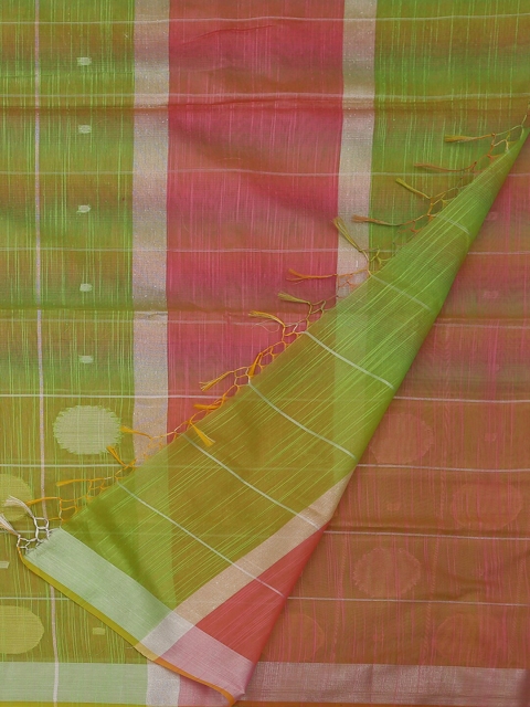 

Pothys Green Checked Cotton Blend Saree