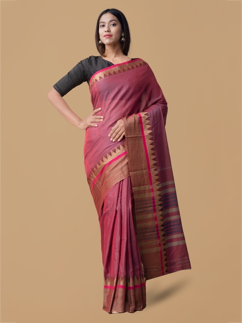 

Unnati Silks Red Pure Cotton Solid Handloom Narayan Peth Saree