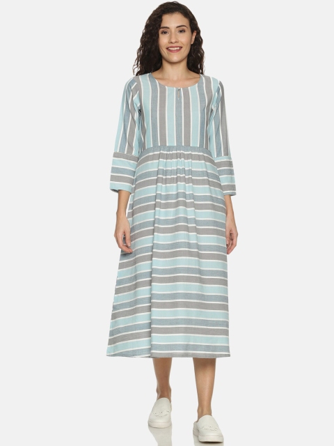 

Saffron Threads Women Blue Striped A-Line Dress