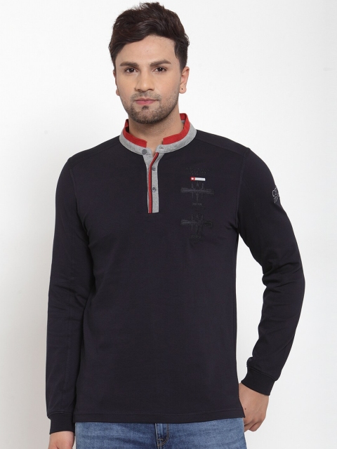 

CONFIDENCE Men Navy Blue Solid Henley Neck T-shirt