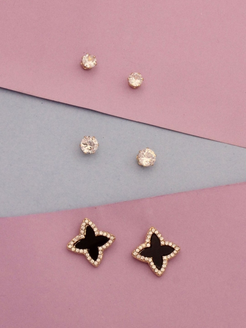 

Sia Art Jewellery Pack Of 3 Gold-Plated White Circular Studs