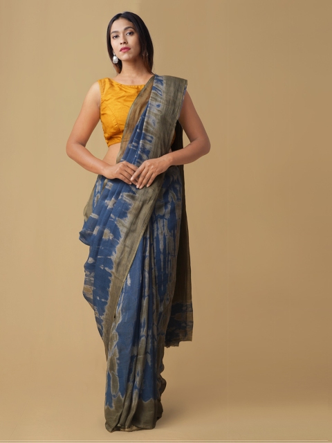 

Unnati Silks Navy Blue & Grey Pure Cotton Dyed Kota Saree
