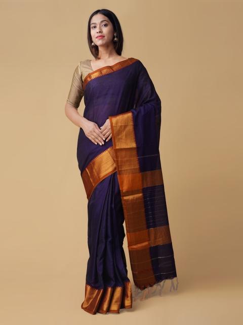

Unnati Silks Violet Pure Cotton Solid Handloom Venkatgiri Saree