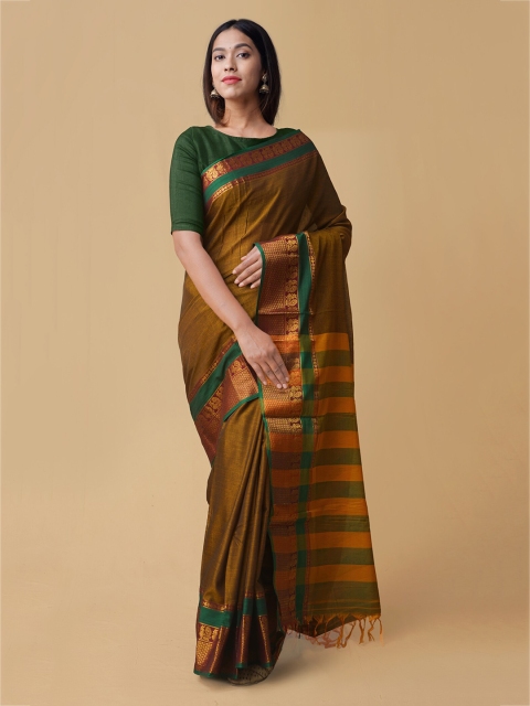 

Unnati Silks Brown Pure Cotton Solid Venkatgiri Saree