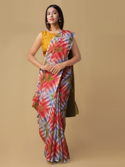 

Unnati Silks Blue & Orange Pure Cotton Printed Kota Saree