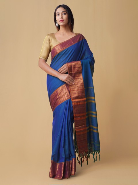 

Unnati Silks Blue Pure Cotton Woven Design Venkatgiri Saree