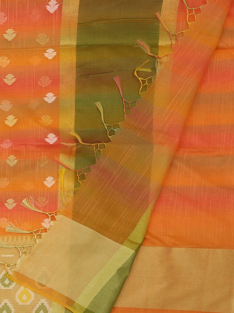 

Pothys Orange & Green Cotton Blend Woven Design Saree