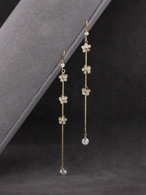 

Sia Art Jewellery White Gold-Plated Floral Cubic Zircon Contemporary Drop Earrings