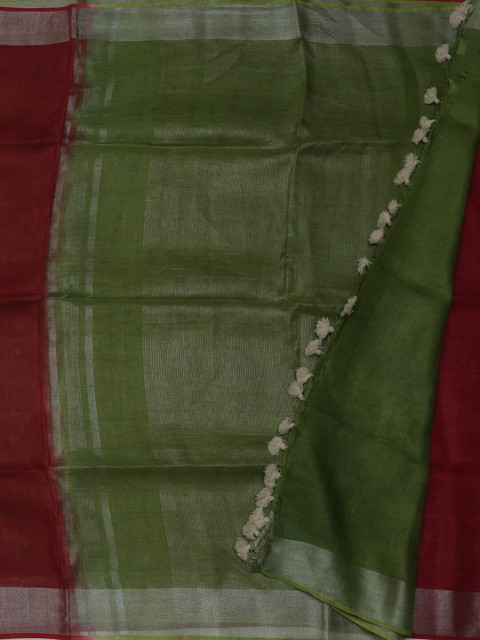 

Pothys Red & Green Pure Linen Woven Design Saree