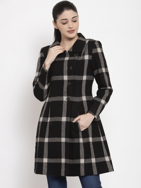 

Owncraft Women Black & White Checked Longline Overcoat
