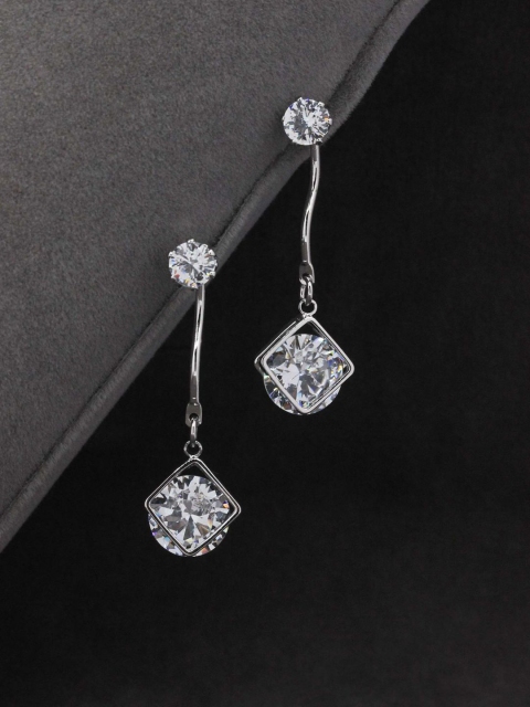 

Sia Art Jewellery White Silver-Plated CZ-Studded Teardrop Shaped Drop Earrings