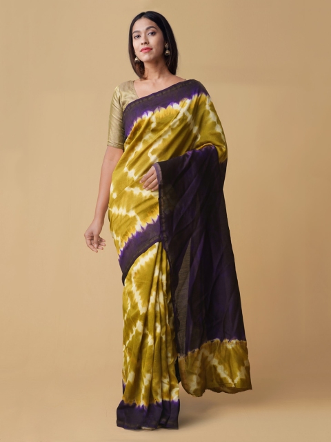 

Unnati Silks Mustard Silk Cotton Printed Chanderi Saree