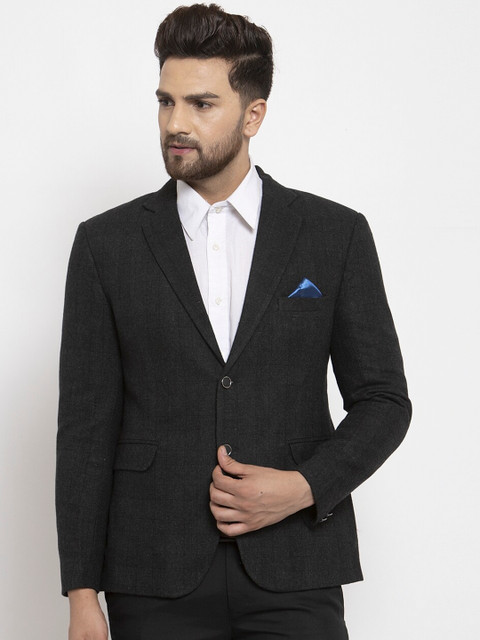 

NEUDIS Men Black Solid Single-Breasted Formal Blazer