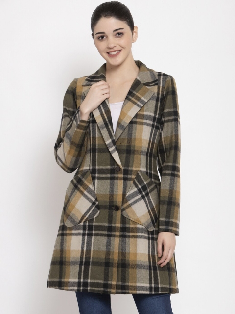 

Owncraft Women Olive-Green & White Checked Overcoat
