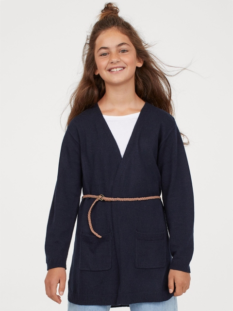 

H&M Girls Navy Blue Belted Knitted Cardigan