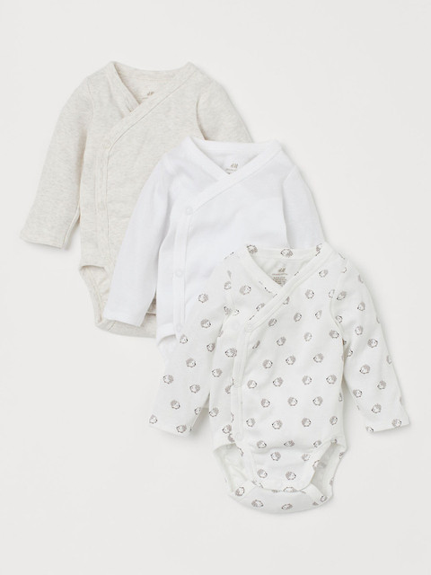 

H&M Infant Kids 3-Pack Long-Sleeved Bodysuits, White