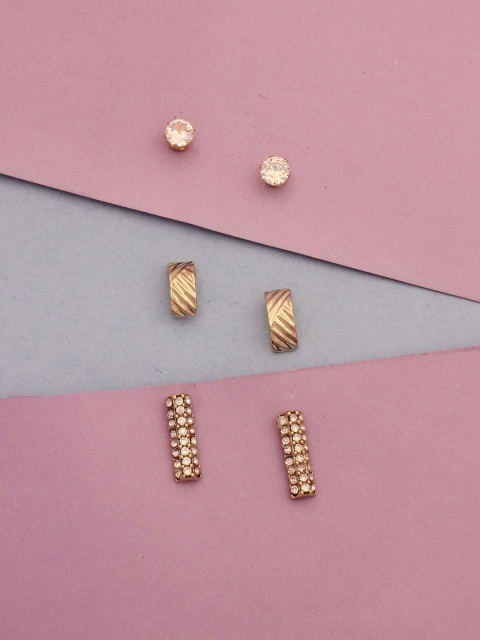 

Sia Art Jewellery Set Of 3 White & Gold-Plated Classic Studs