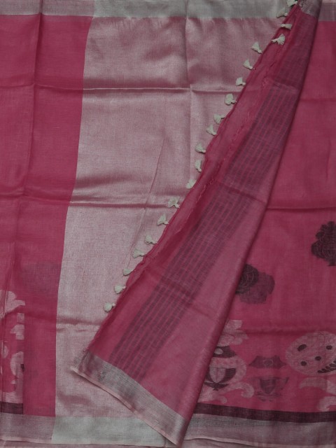 

Pothys Pink Woven Design Pure Linen Saree