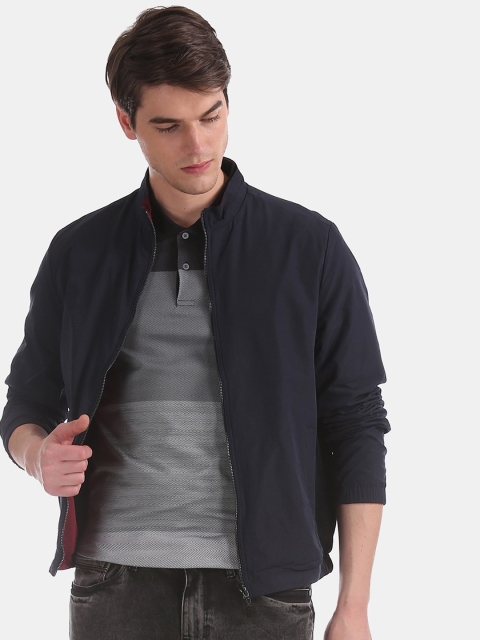 

Arrow Men Navy Blue Solid Reversible Bomber