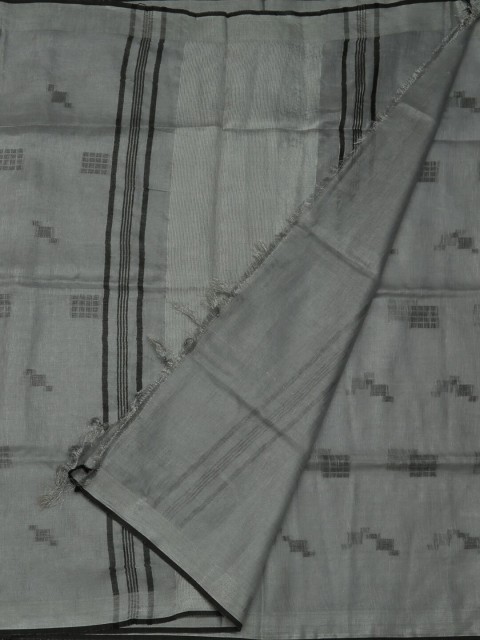 

Pothys Silver-Toned Printed Pure Linen Saree