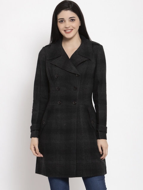 

Owncraft Women Grey & Black Checked Longline Overcoat