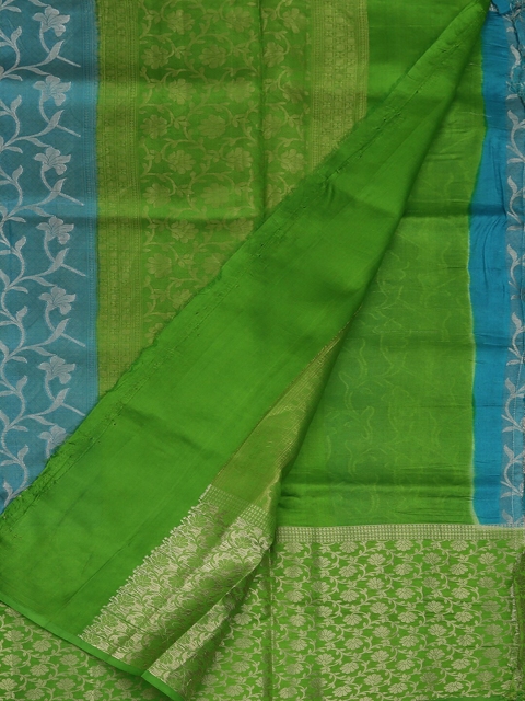 

Pothys Blue & Green Jute Silk Woven Design Saree