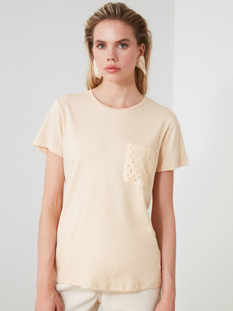 

TRENDYOL COLLECTION Women Beige Solid T-Shirt