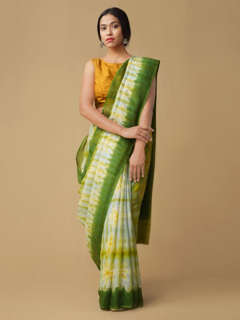 

Unnati Silks Green Pure Cotton Handloom Dyed Kota Saree