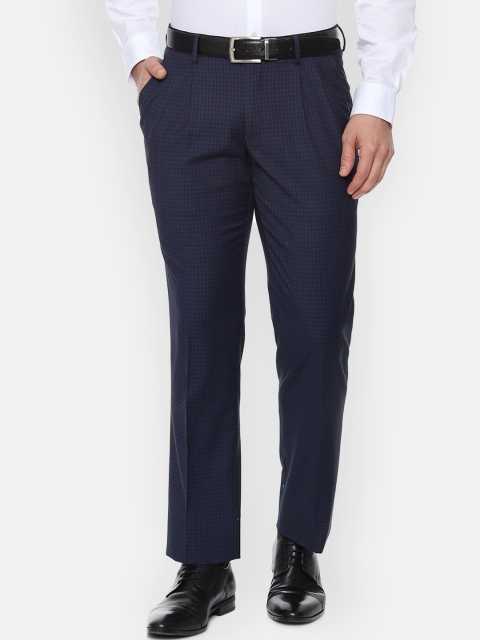 

Louis Philippe Men Navy Blue Regular Fit Self Design Formal Trousers