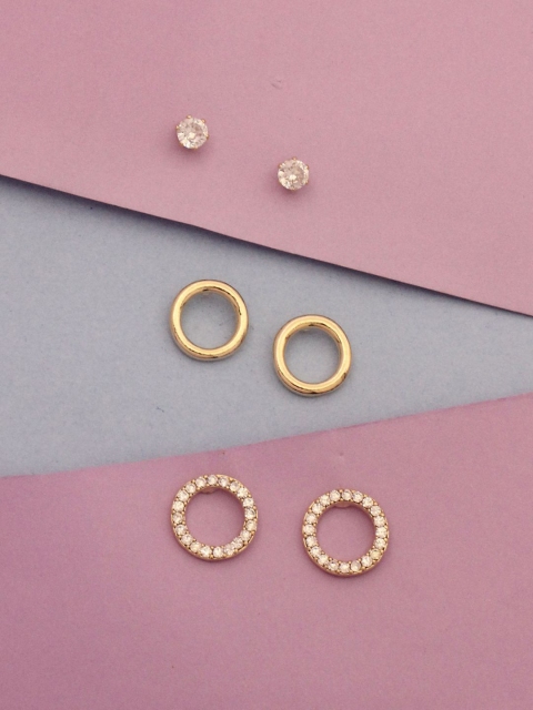 

Sia Art Jewellery Pack Of 3 Gold-Plated White Circular Studs