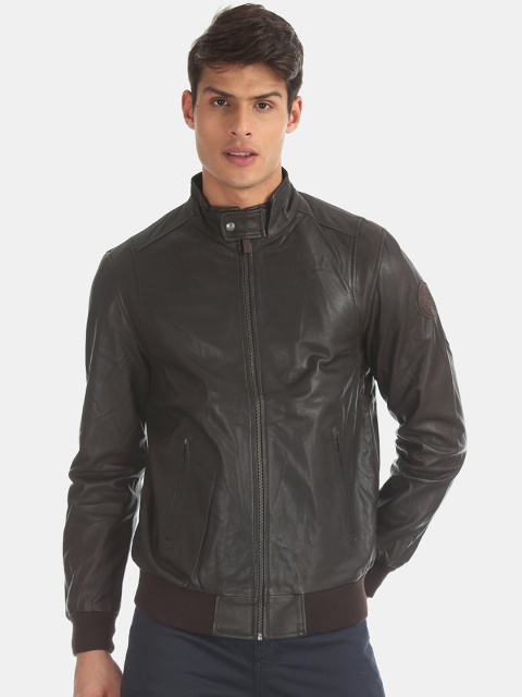 

U.S. Polo Assn. Men Brown Solid Leather Biker Jacket