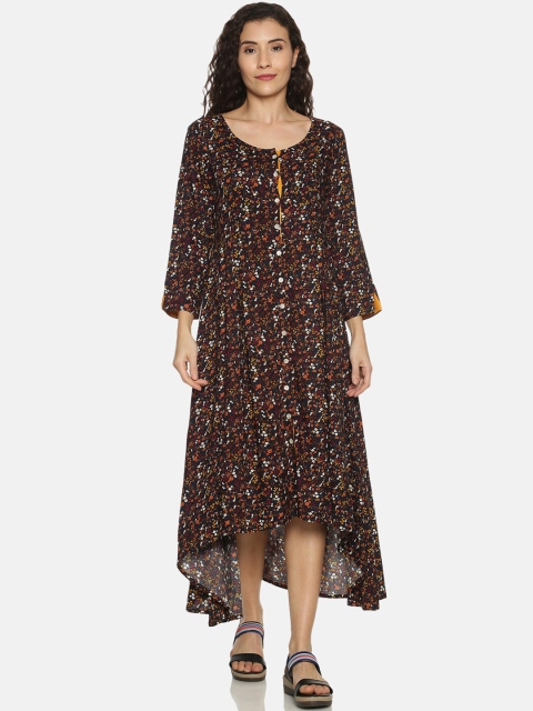 

Saffron Threads Women Black & Yellow Printed A-Line Dress