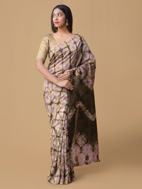 

Unnati Silks Pink & Brown Silk Cotton Dyed Chanderi Saree