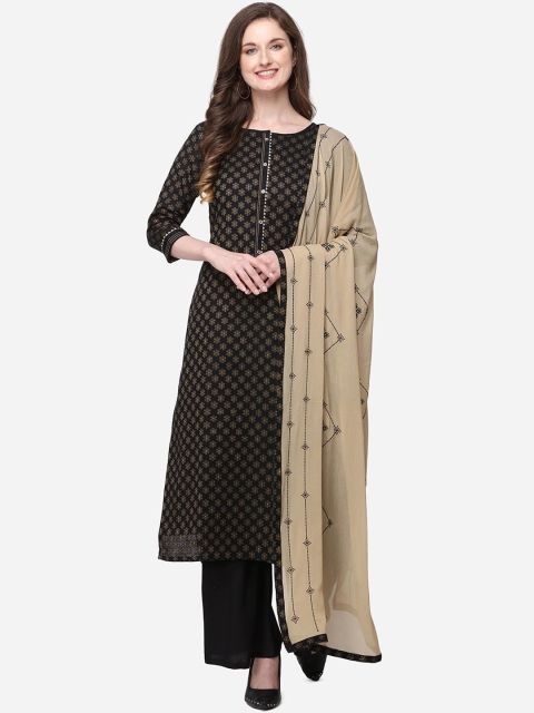 

Kvsfab Black & Beige Silk Blend Unstitched Dress Material