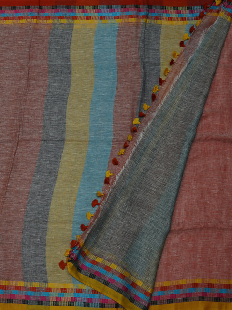 

Pothys Red & Grey Pure Linen Solid Saree