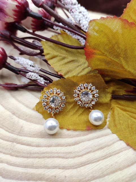 

Sia Art Jewellery Gold-Plated Cubic Zircon Floral Drop Earrings