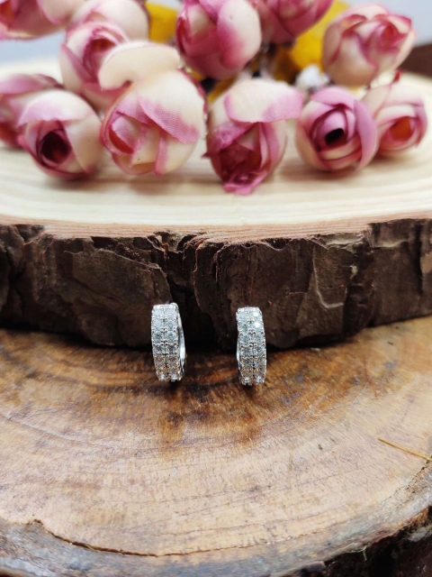 Sia Art Jewellery Silver-Plated Cubic Zirconia Circular Half Hoop Earrings