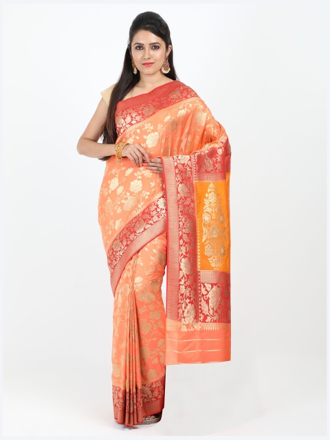 

SABOO COLLECTIONS Peach-Coloured & Red Woven Design Banarasi Saree