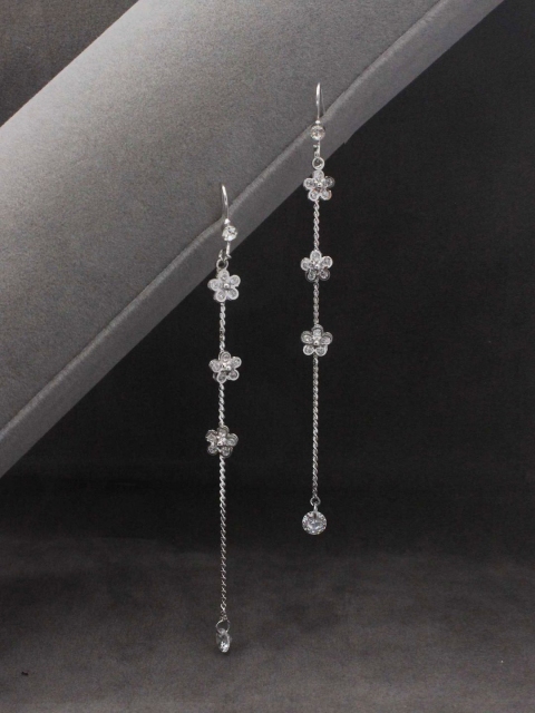 

Sia Art Jewellery White Silver-Plated Cubic Zircon Contemporary Drop Earrings