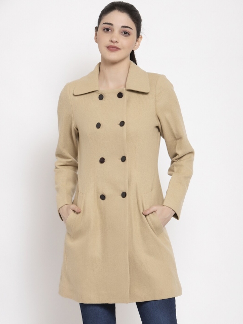 

Owncraft Women Beige Solid Woollen Double-Breasted Overcoat