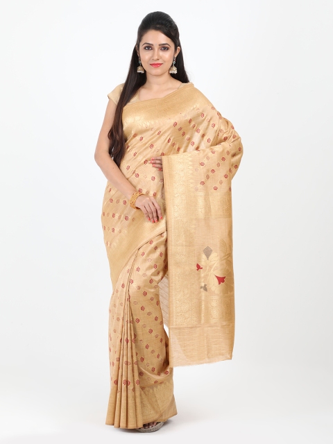 

SABOO COLLECTIONS Beige & Maroon Woven Design Banarasi Saree