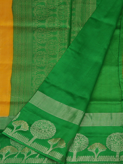 

Pothys Yellow & Green Jute Silk Woven Design Saree