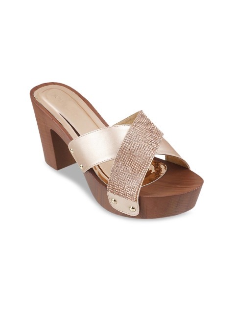 

SOLE HEAD Women Rose Gold-Toned Colourblocked Platform Heels