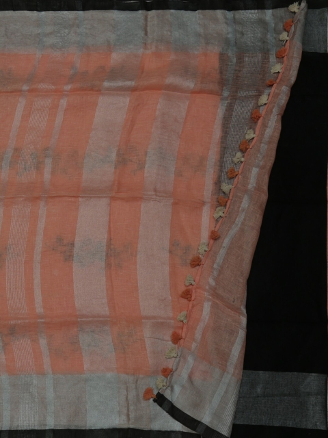 

Pothys Peach-Coloured & Black Pure Linen Woven Design Saree