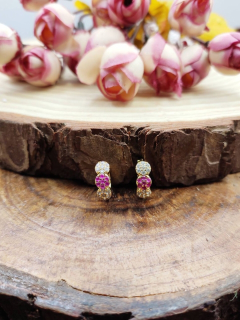 Sia Art Jewellery Gold-Plated & Pink Cubic Zirconia Floral Hoop Earrings