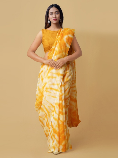 

Unnati Silks Yellow & Off-White Pure Cotton Dyed Kota Saree