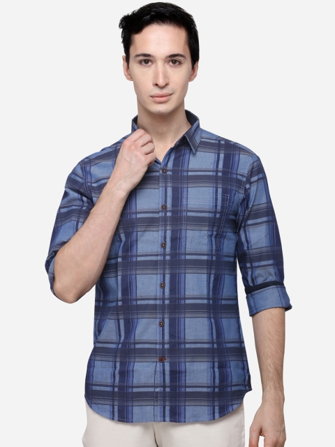 

Greenfibre Men Blue & Grey Slim Fit Checked Casual Shirt