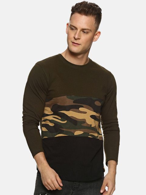 

Campus Sutra Men Olive Brown Printed Round Neck T-shirt