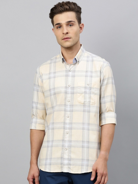 

RARE RABBIT Men Yellow & White Regular Fit Checked Casual Shirt