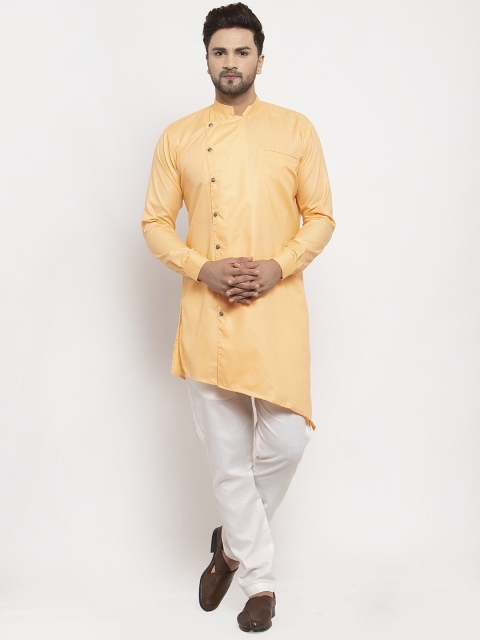 

Benstoke Men Peach-Coloured & White Solid Kurta with Pyjamas
